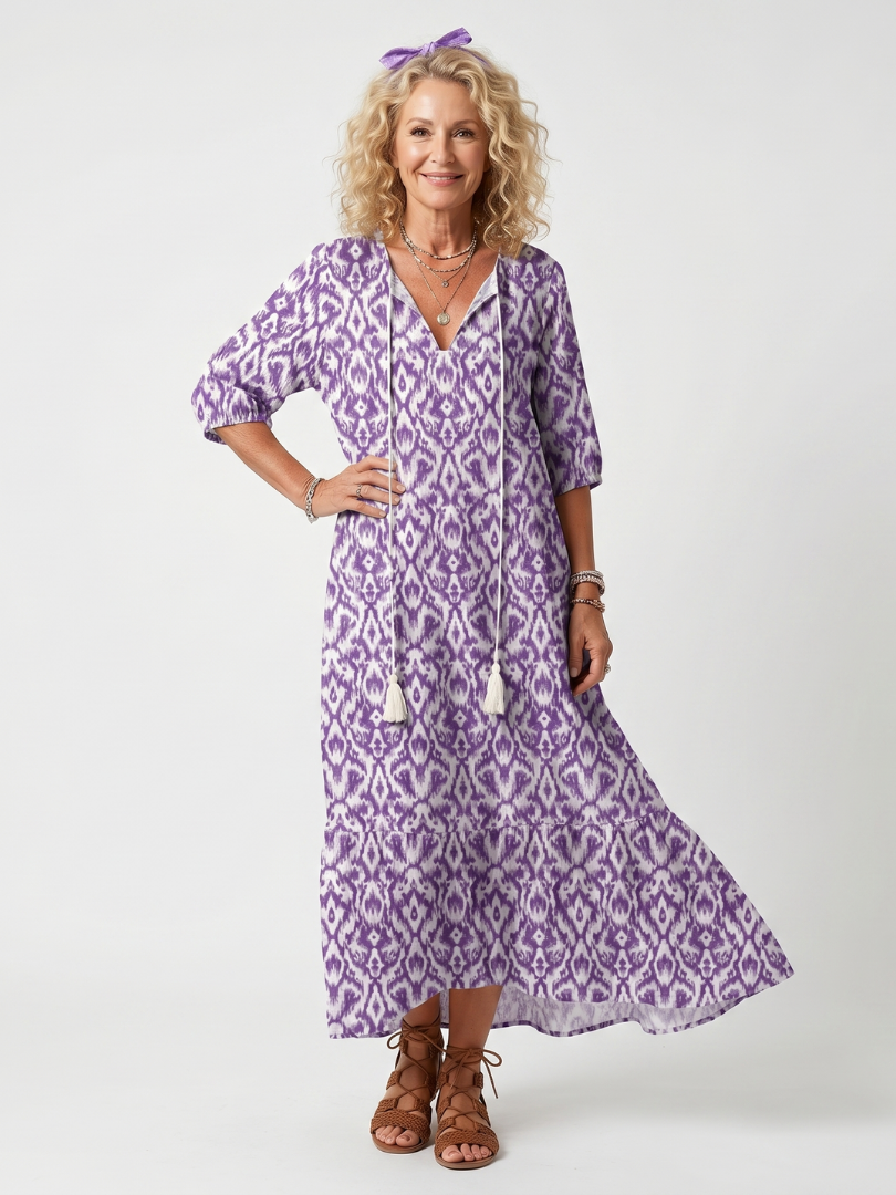 PENELOPE | PRINTED TASSEL TIE MIDI DRESS