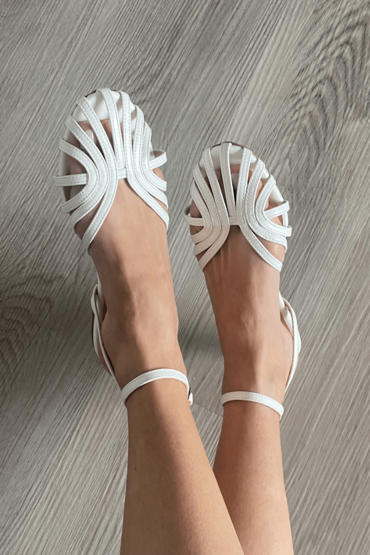 Round-Toe Cut-Out Ballet Flats with Ankle Strap