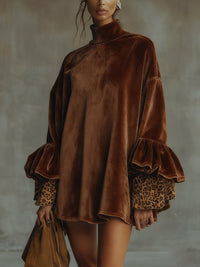 LILY MINI DRESS WITH LEOPARD PRINT, RUFFLED CUFFS AND HEM