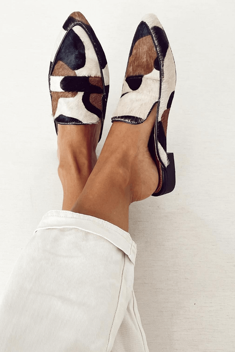 Round-Toe Patchwork Loafers with Animal Print