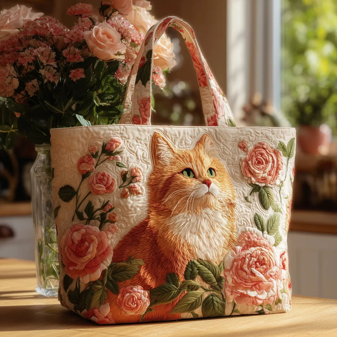Handcrafted Bag | Ginger Cat with Roses