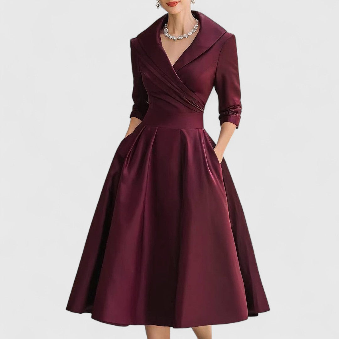 Sian wrap midi dress in dark red, front view