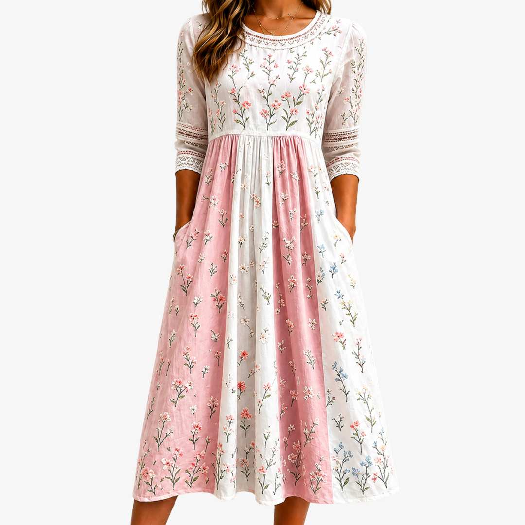 Evangeline | Broderie Floral Midi Dress