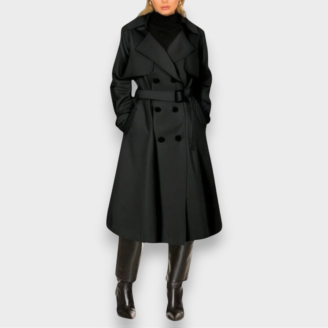 Edwina | Belted Double-Breasted Long Trench Coat