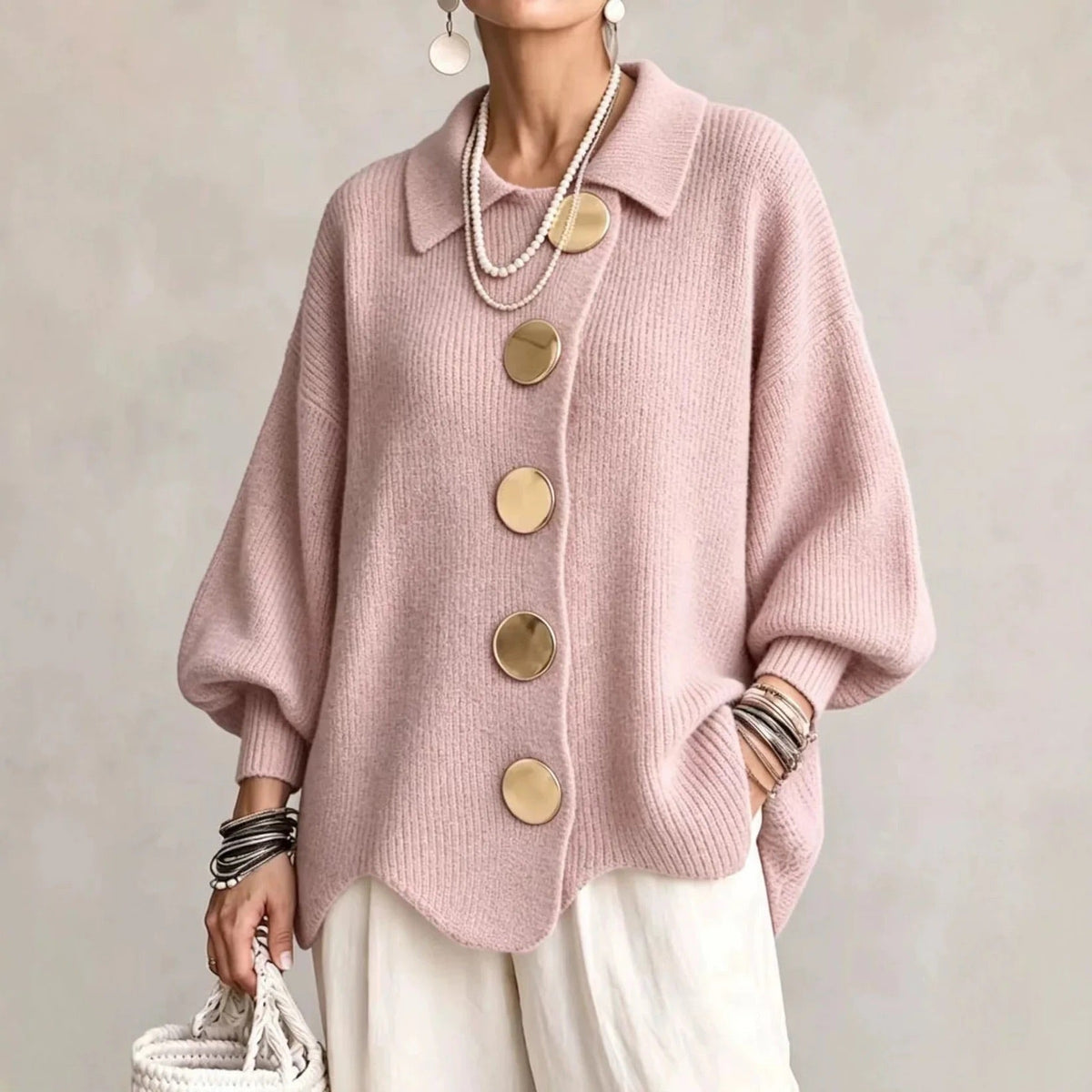 Carwen collared button cardigan in Pink, front view