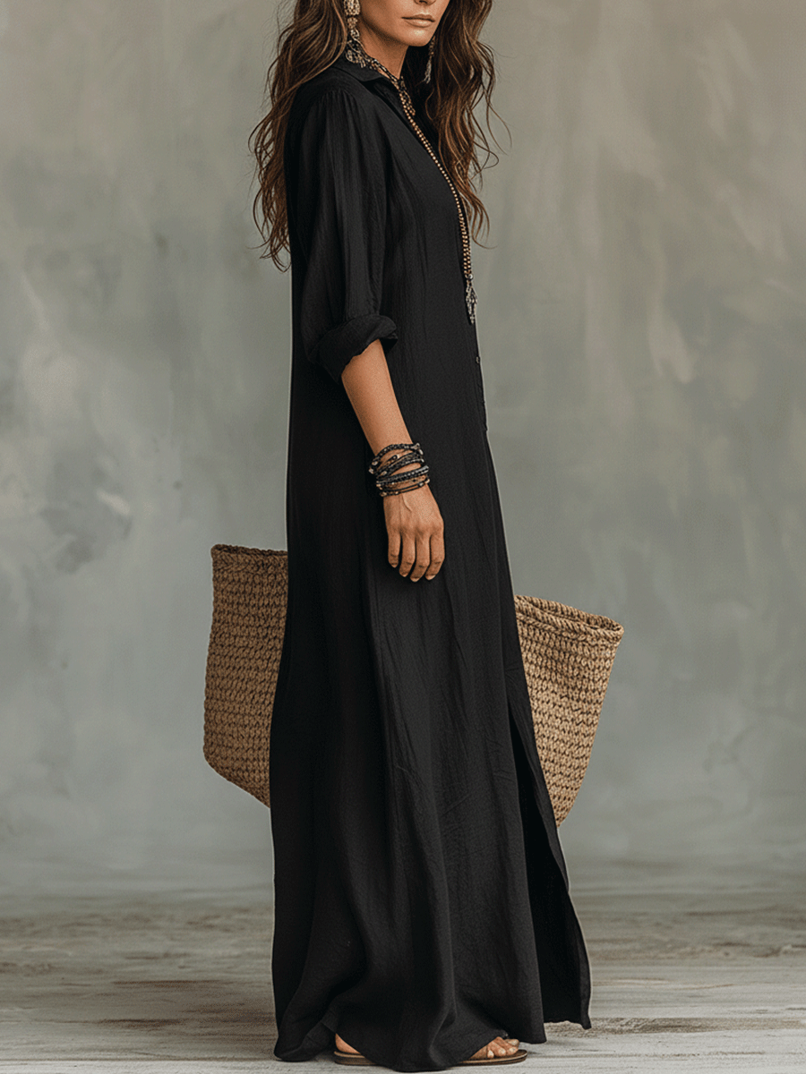 Marian | Long Linen-Look Shirt Dress