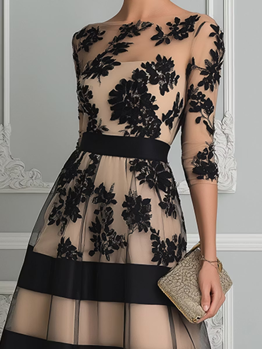 Nora | Black Lace Midi Dress