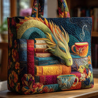 Handcrafted Bag | Dragon Reading with Books and Cups