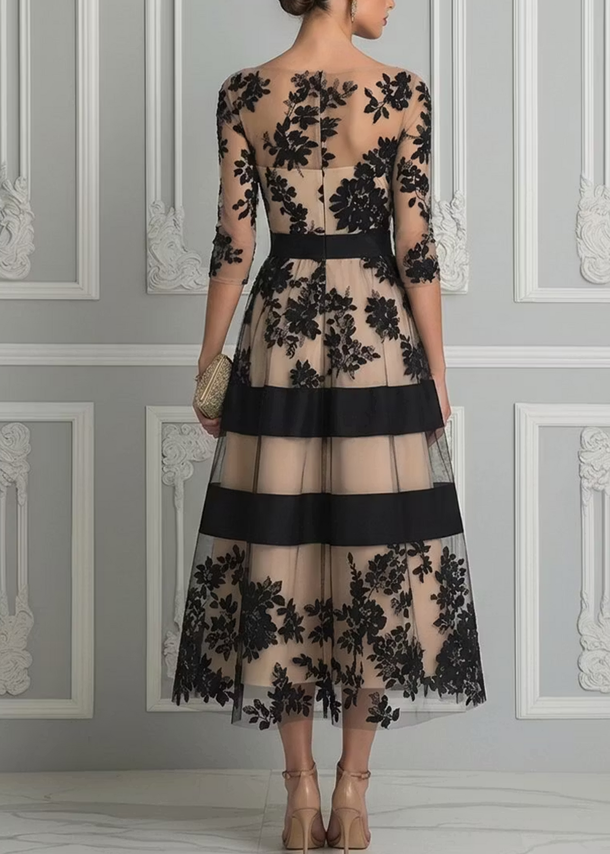 Nora | Black Lace Midi Dress