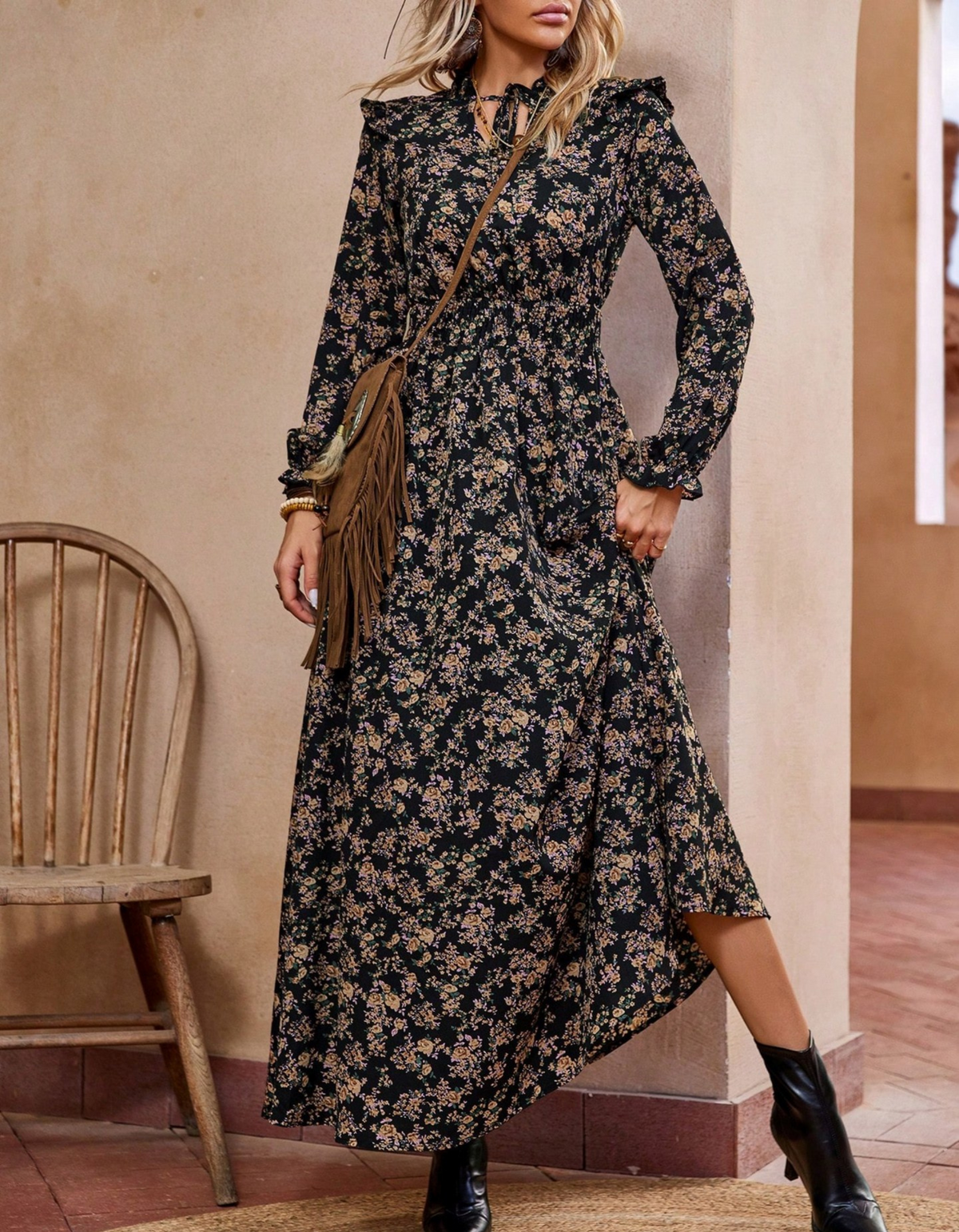 LIORA™ | Romantic Long-Sleeve Maxi Dress