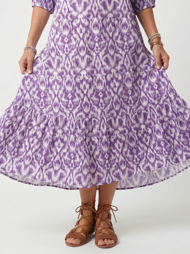PENELOPE | PRINTED TASSEL TIE MIDI DRESS