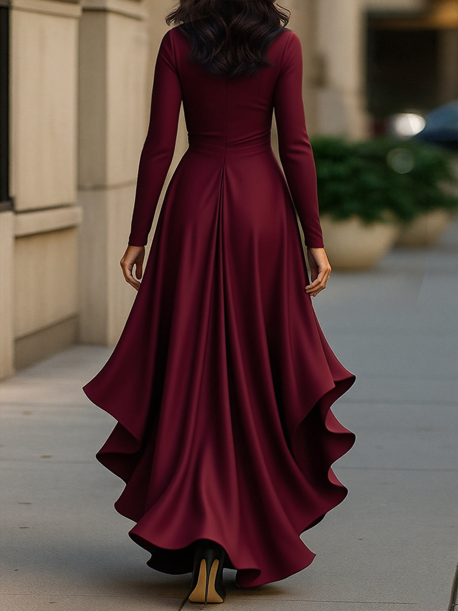 Fanny wrap maxi dress in burgundy, back view
