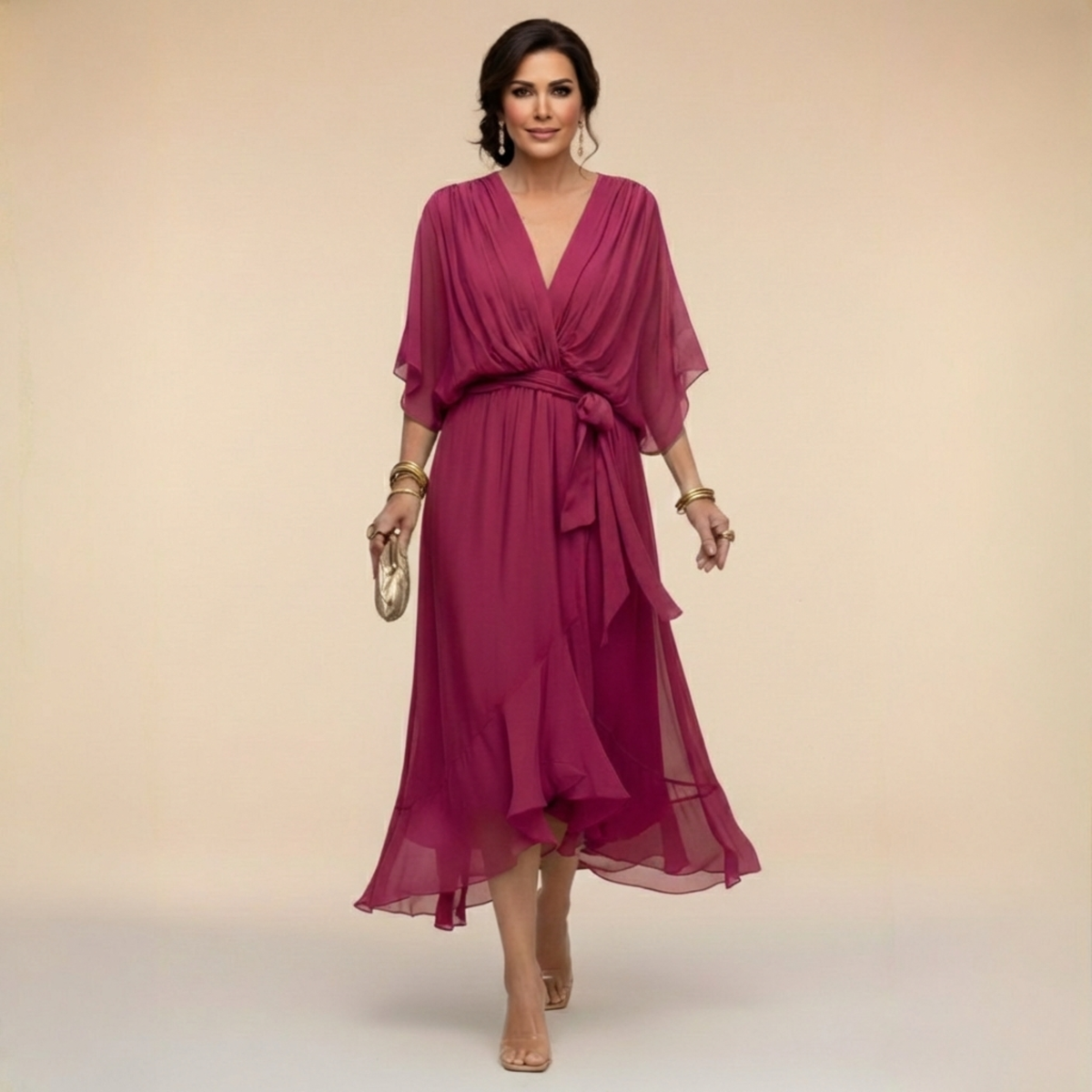 LIORA™ | V-Neck Midi Dress