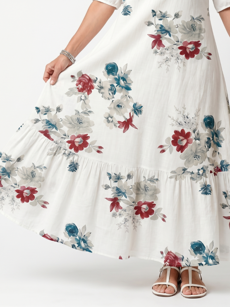 MAEVA | SCATTERED FLORAL TASSEL TIE MIDI DRESS