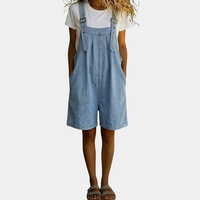 Clara | Vintage Washed Soft Denim Short Overall Light blue