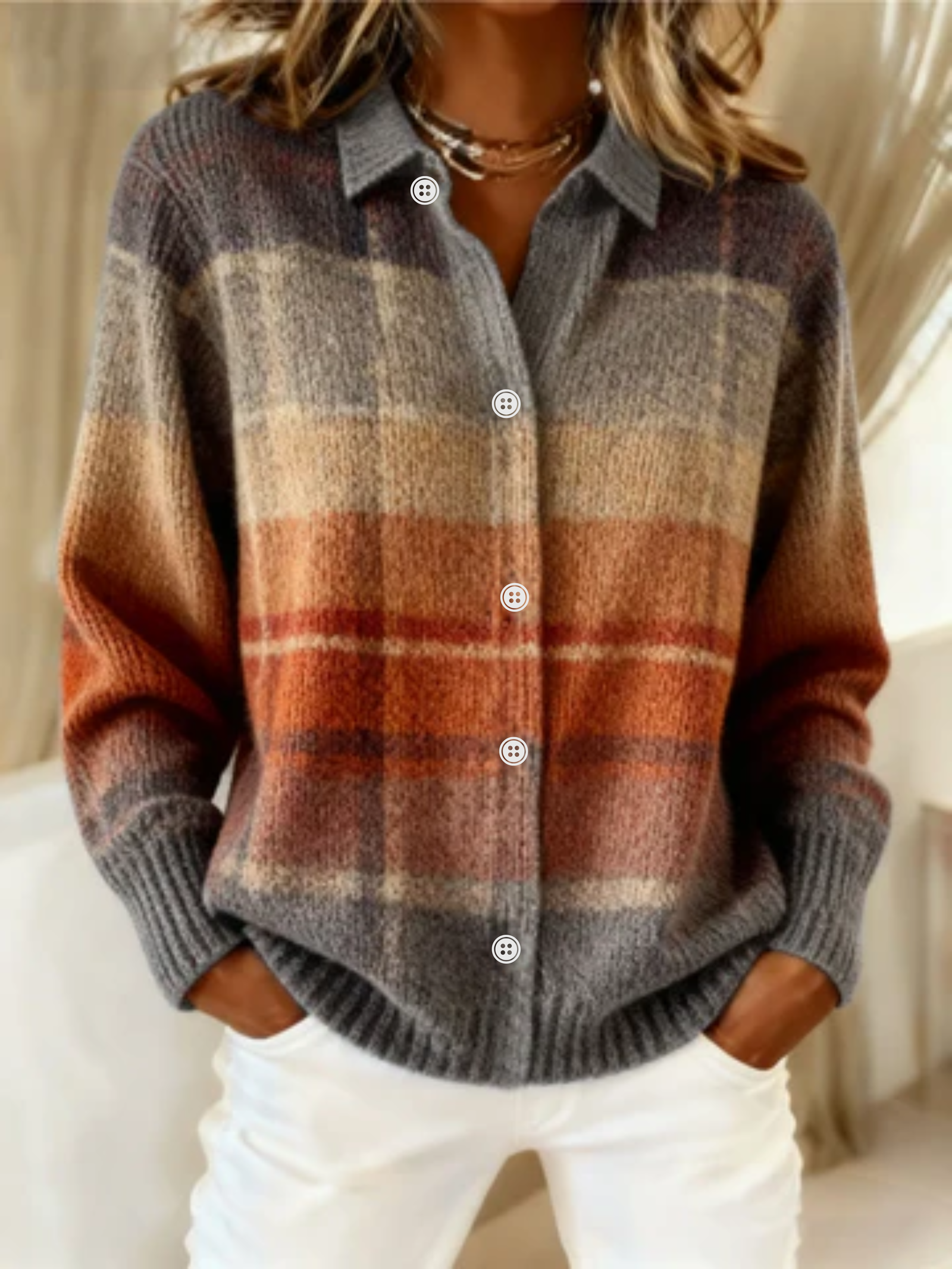 FLORIA™ - CHECKED BLOUSE MADE FROM WARM, SOFT HOODIE MATERIAL