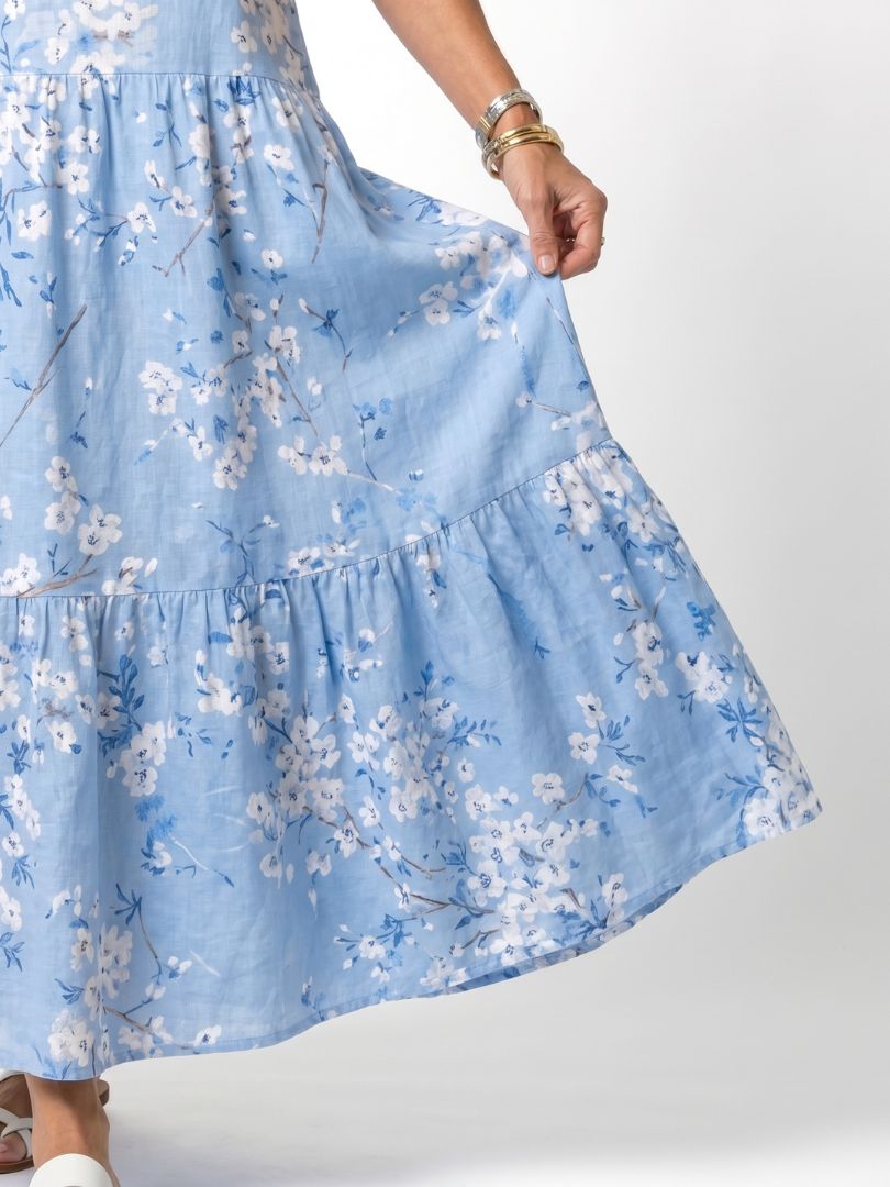 ALORA | FLORAL PRINT TASSEL TIE MIDI DRESS