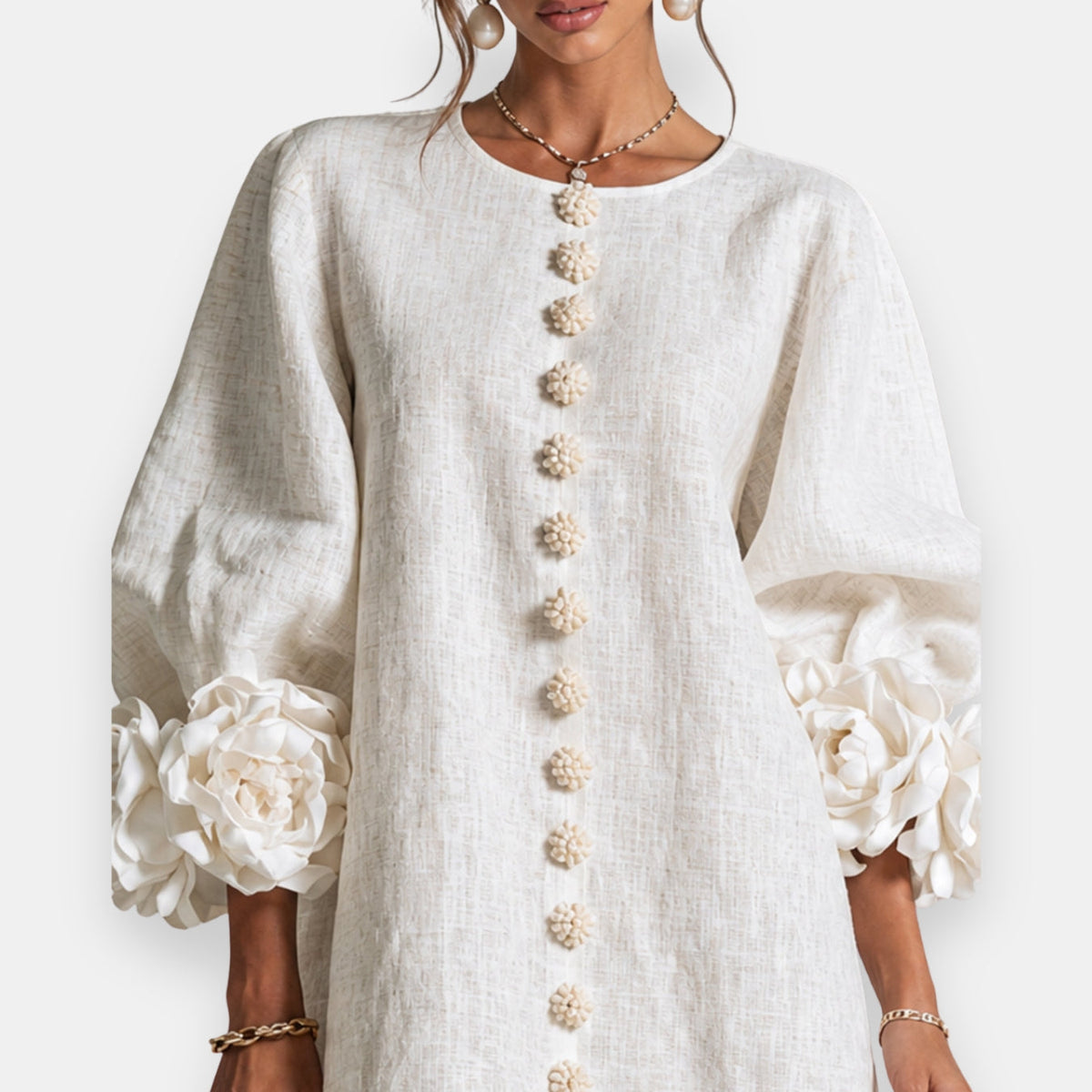 Cecily | Sculpted Floral Button Dress