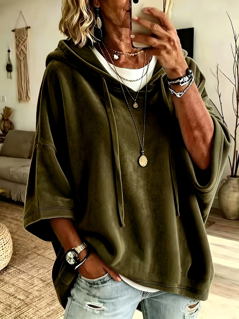 Carolina poncho hoodie in green, front view