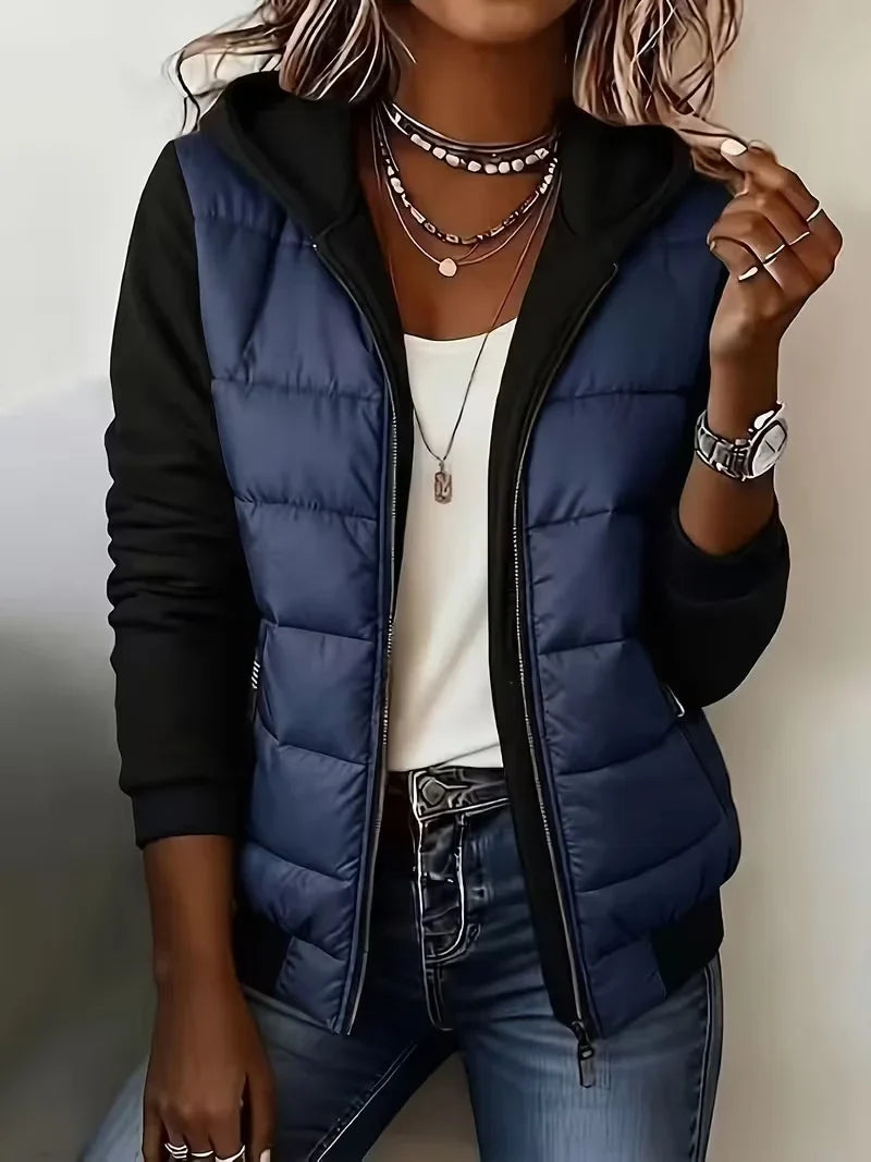 Perpetua hooded padded layered jacket in Blue