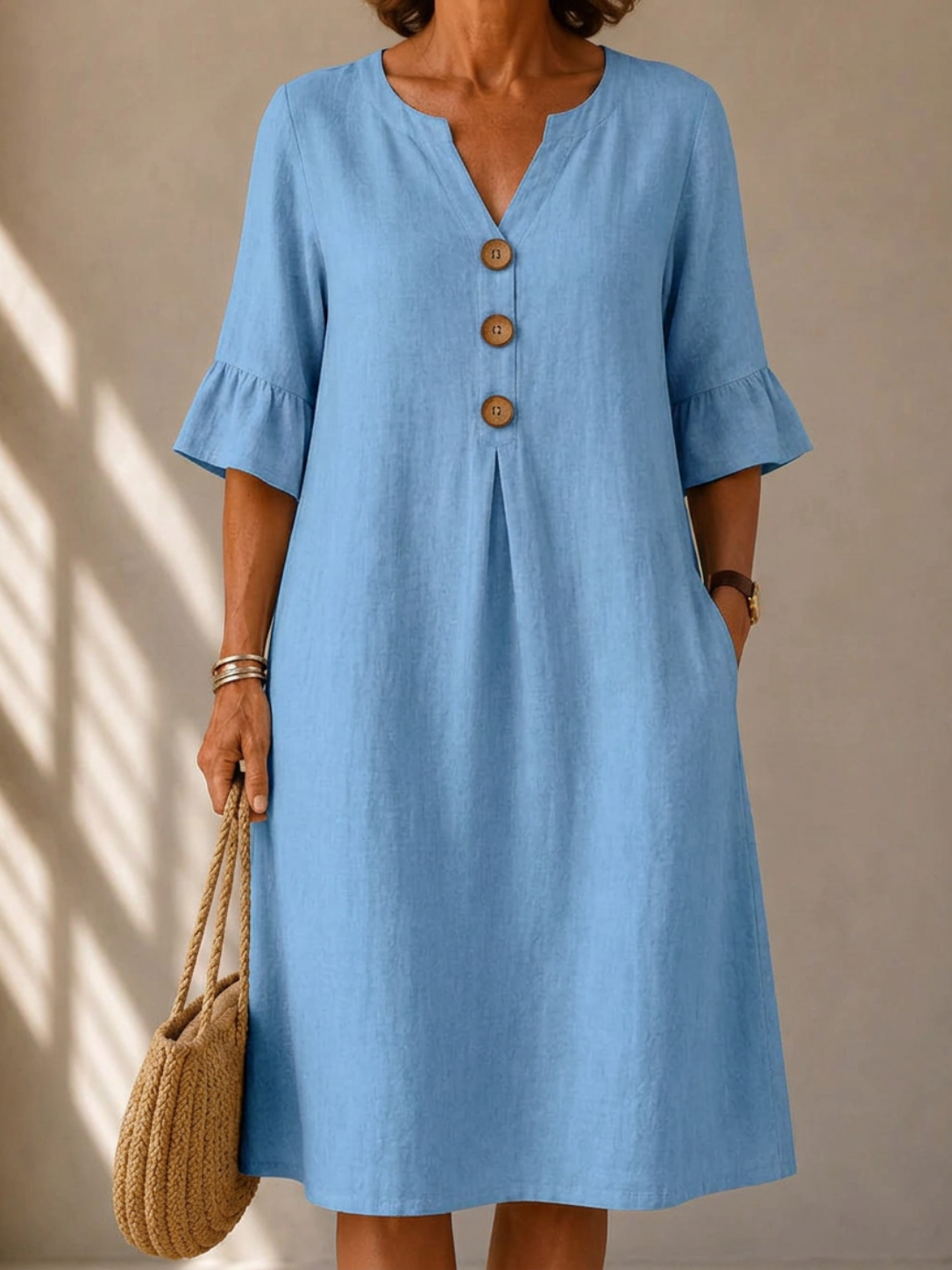 LIORA LONDON | BUTTONED GATHERED-FRONT DRESS CHARLOTTE