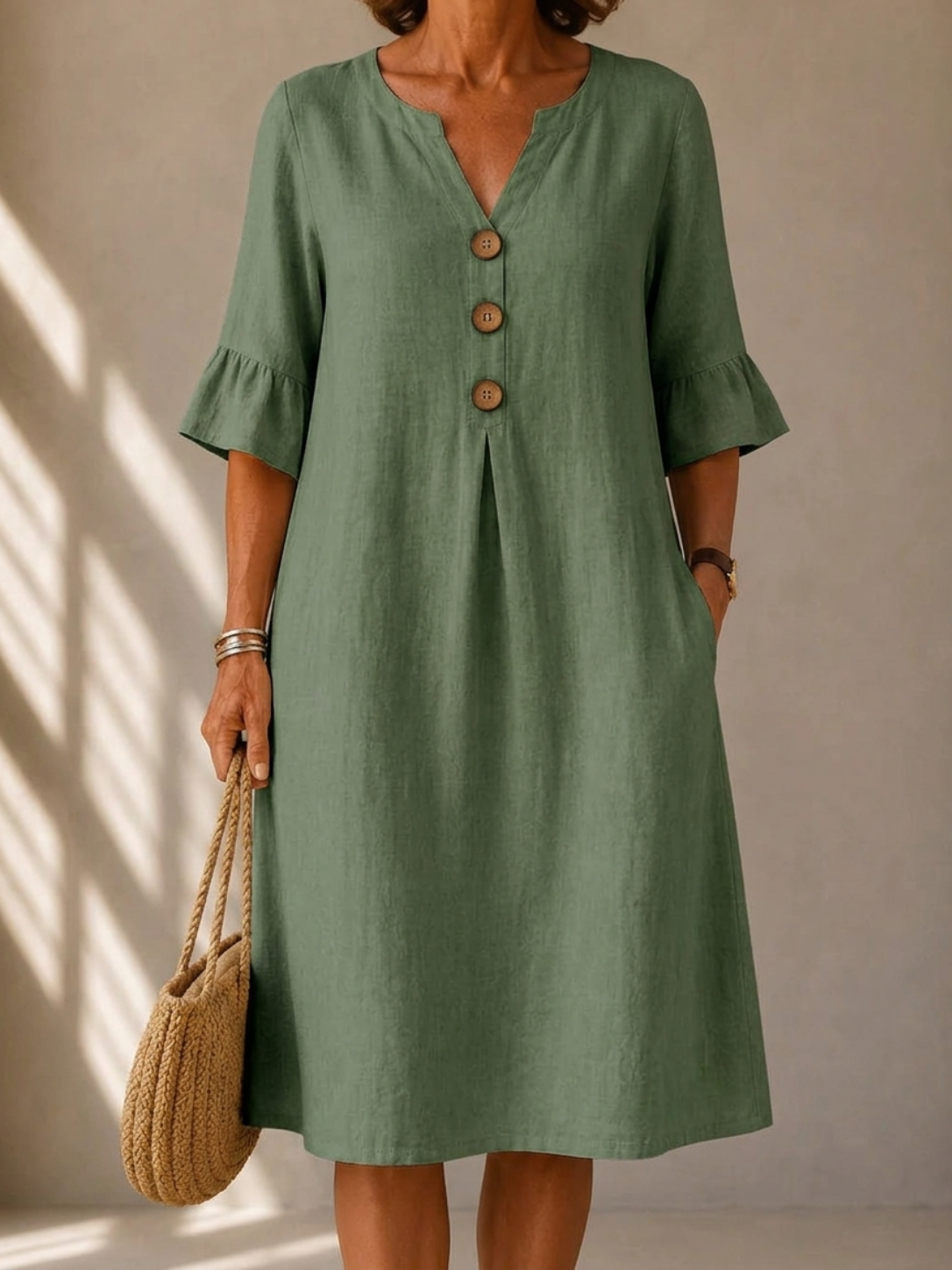 LIORA LONDON | BUTTONED GATHERED-FRONT DRESS CHARLOTTE