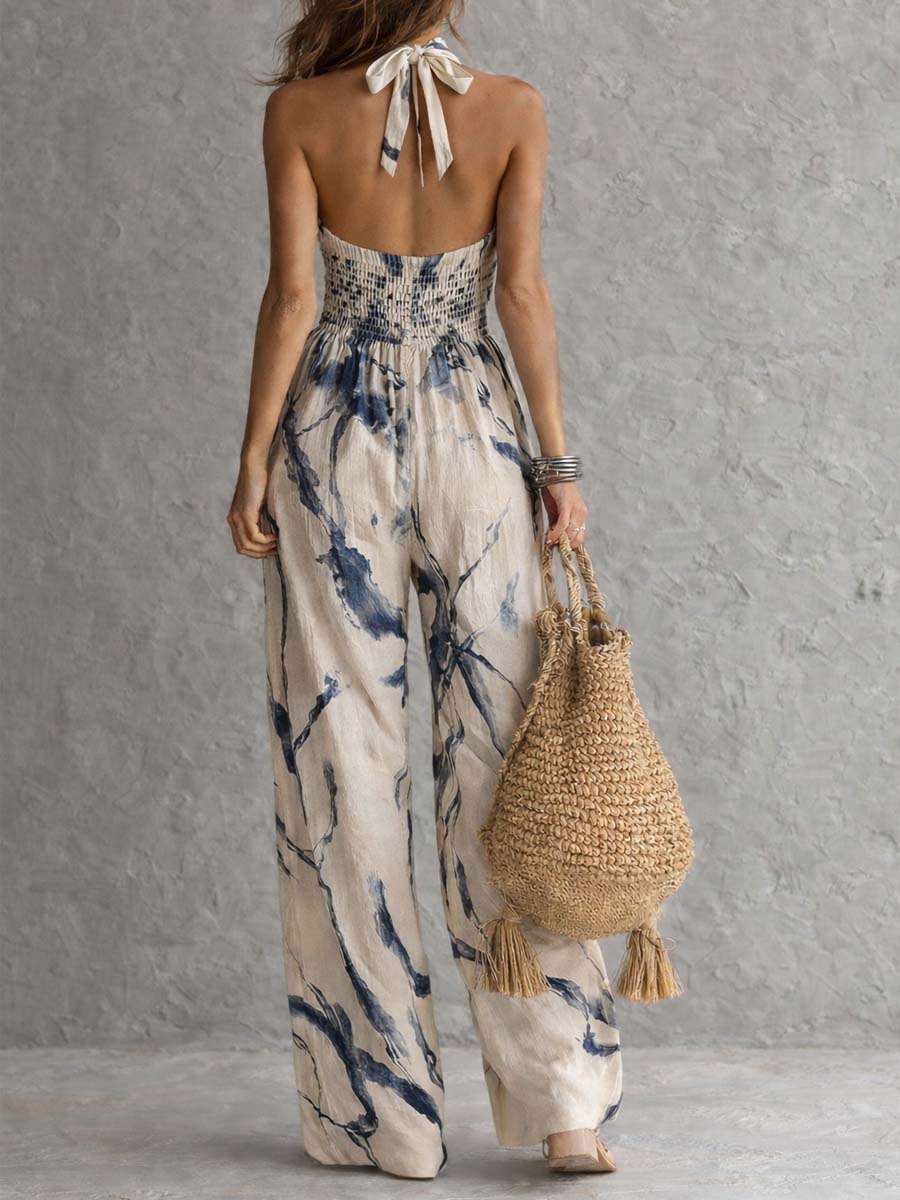 Abigail ink print halter wide-leg jumpsuit, view 3