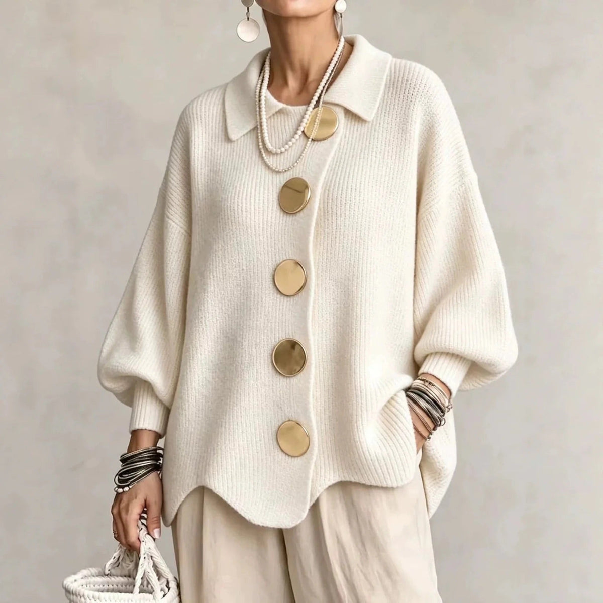 Carwen collared button cardigan in Cream, front view