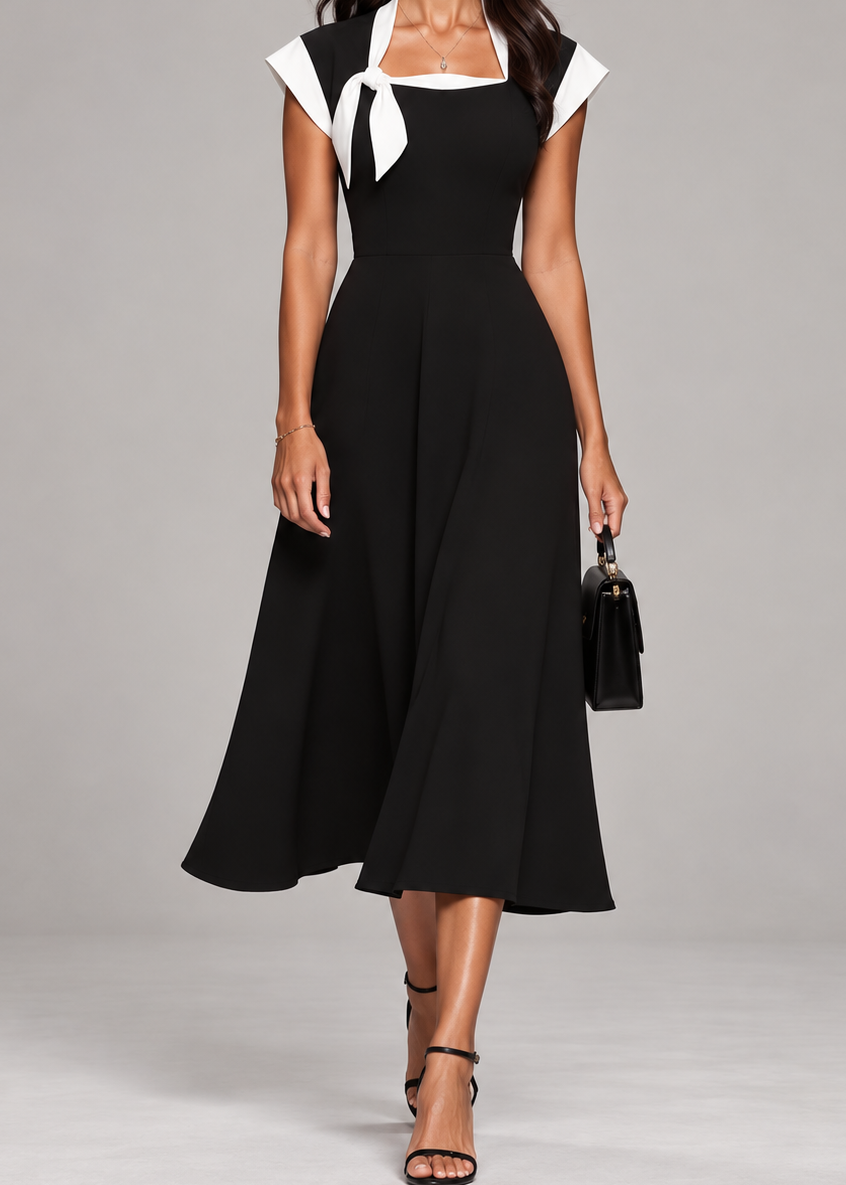 June colourblock square-neck midi dress front view