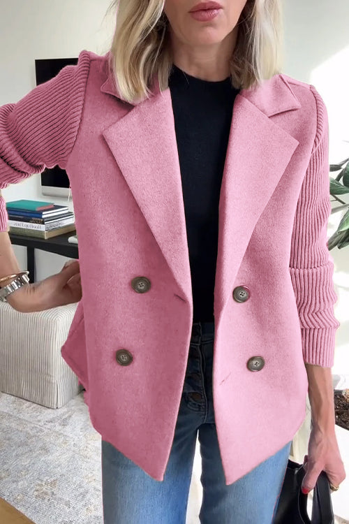 Sasha | Knit-Sleeve Double-Breasted Blazer Coat