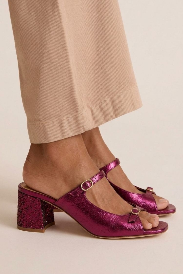 Gold Colour-Block Cut-Out Slingback Block Heels