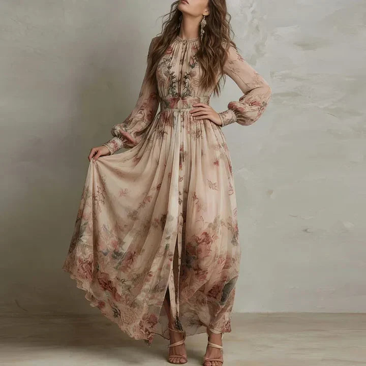 GEORGINA | VINTAGE FLORAL LONG-SLEEVE MAXI DRESS