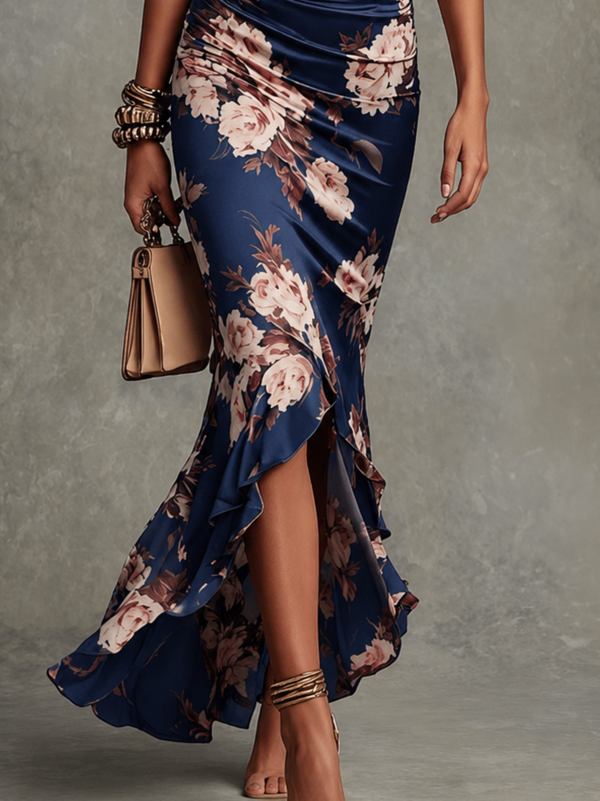 Lorelei asymmetric floral ruffle maxi dress, view 2