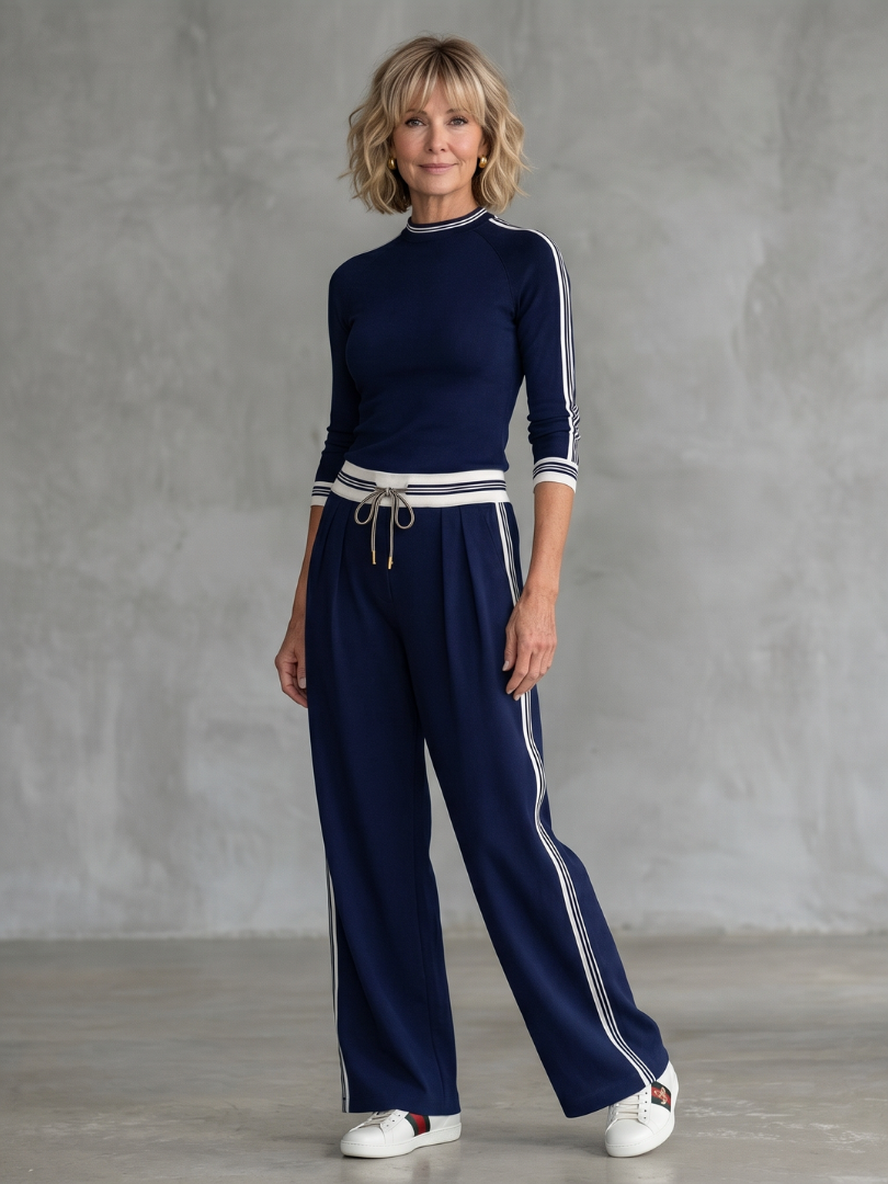 Eirlys - Fitted Long Sleeve Top Wide Leg Pants Set