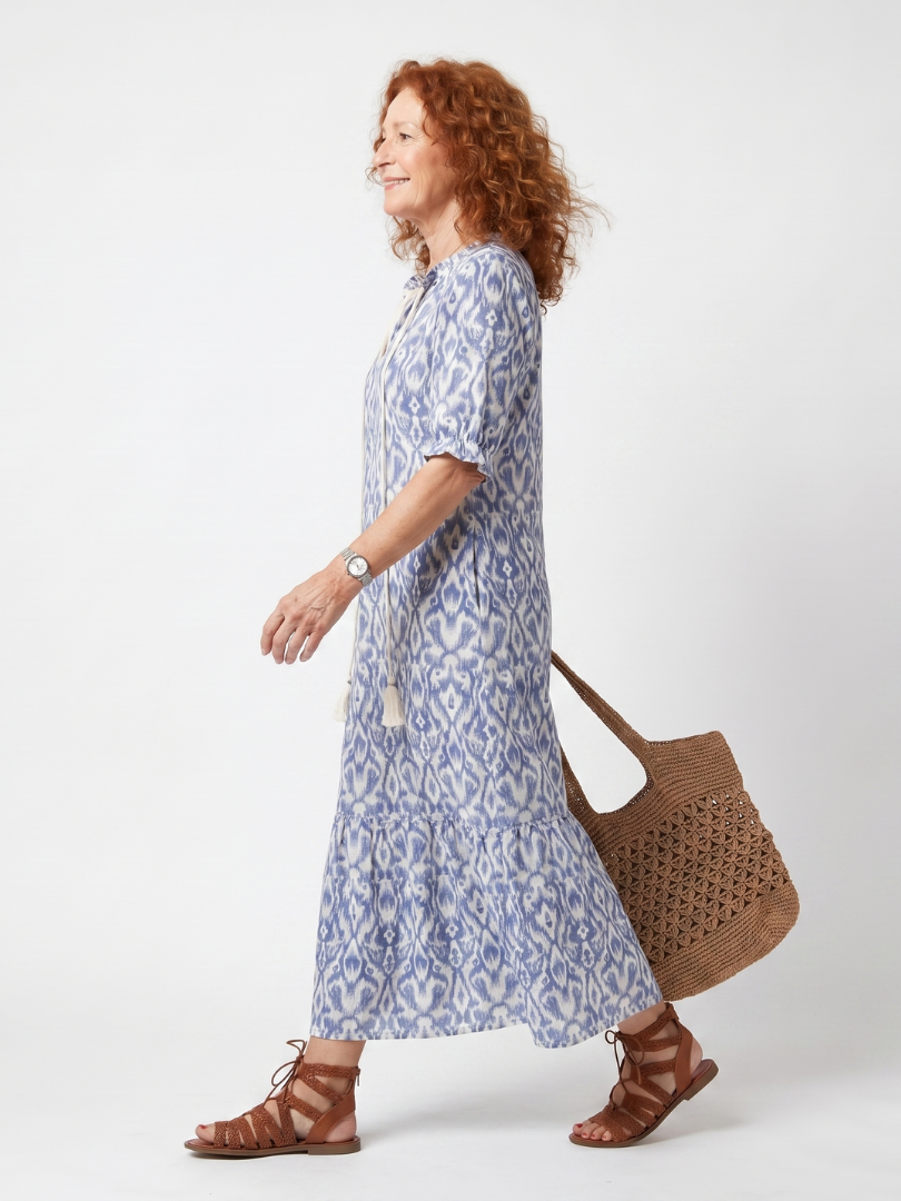OTTOLINE | TASSEL TIE NECK PRINTED MIDI DRESS