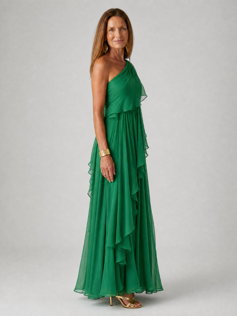 Tracey one-shoulder ruffle maxi dress, view 2
