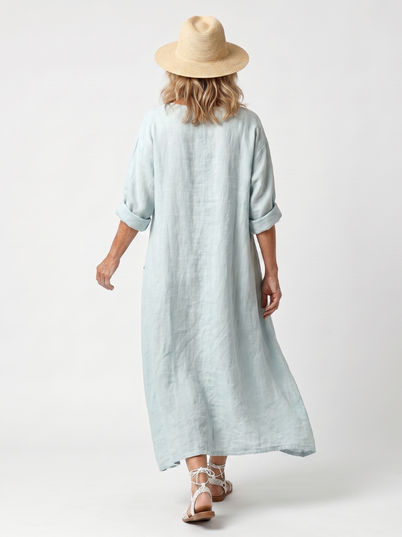 KASSIANI | ORNATE PANEL EMBROIDERED OVERSIZED POCKET MIDI DRESS