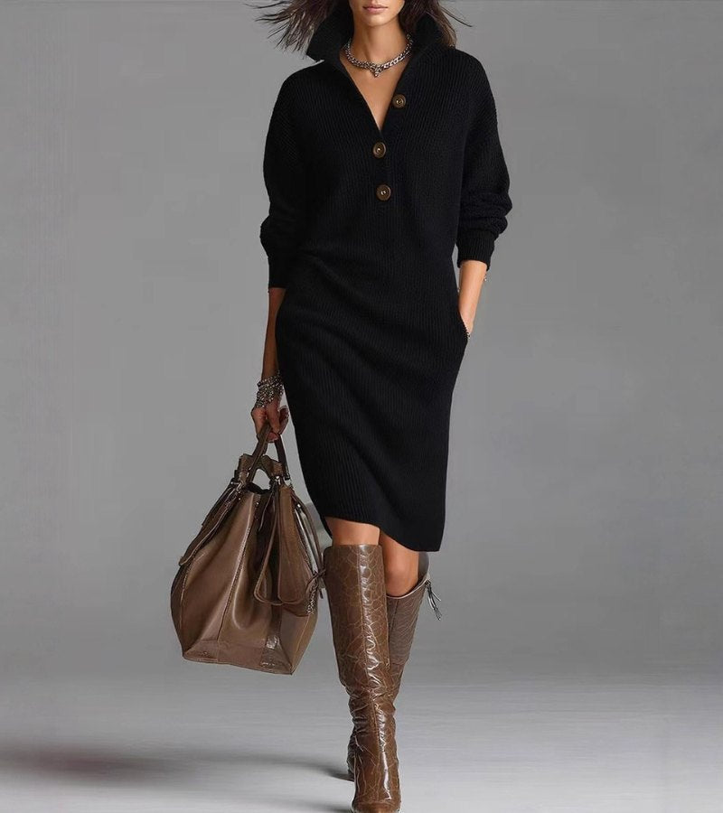 Delpha knit jumper dress in black, front view