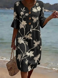 Women's Casual Floral Print Dress – Black