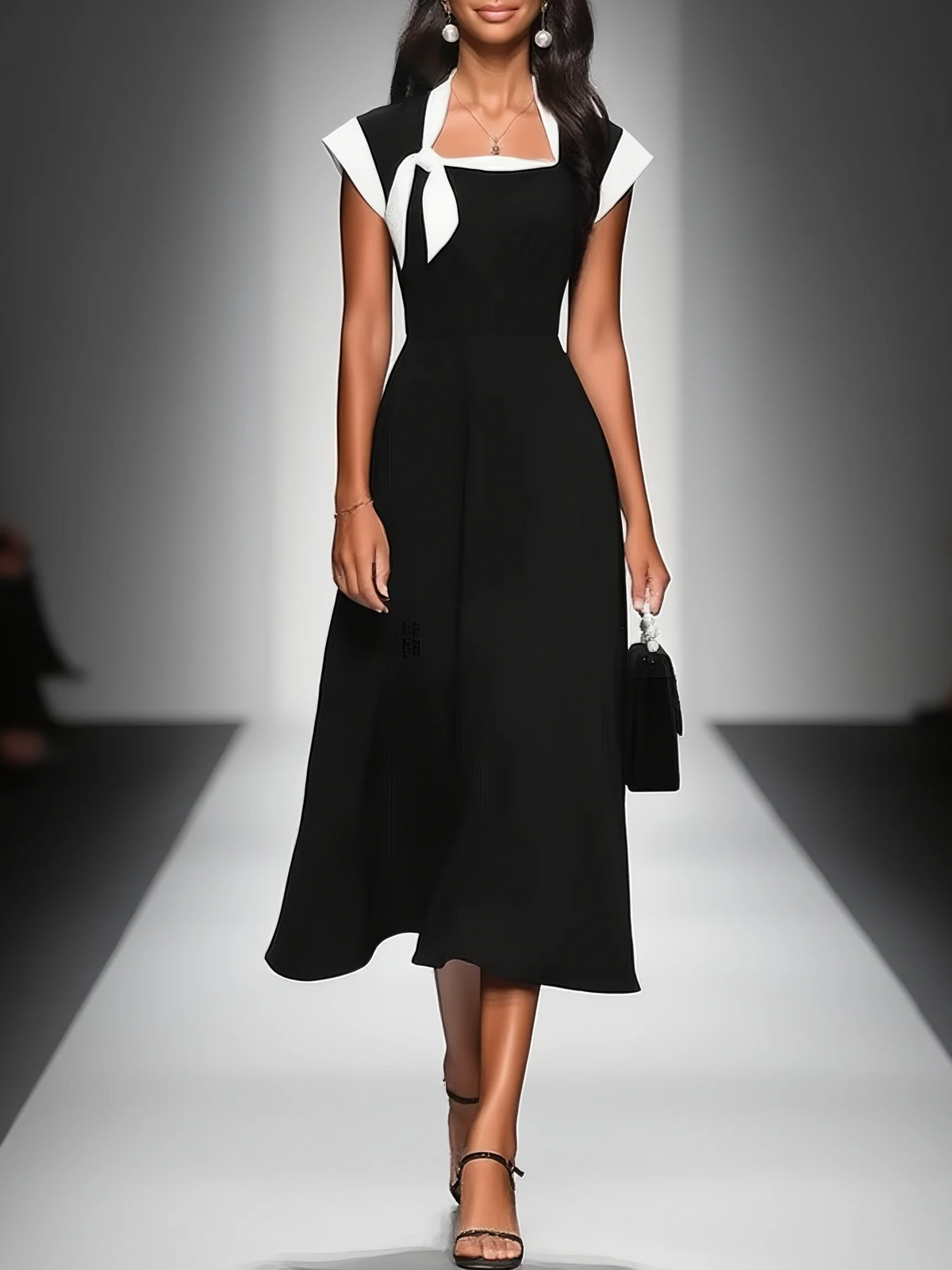 June colourblock square-neck midi dress, view 2