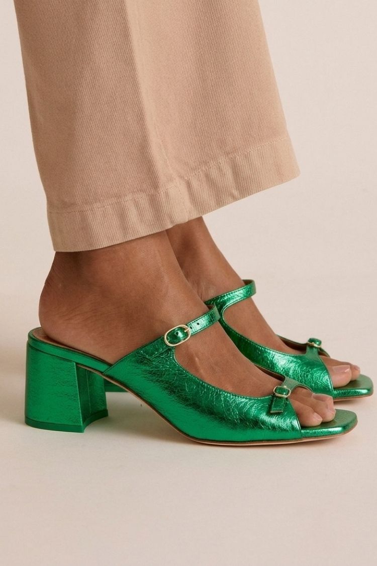 Gold Colour-Block Cut-Out Slingback Block Heels