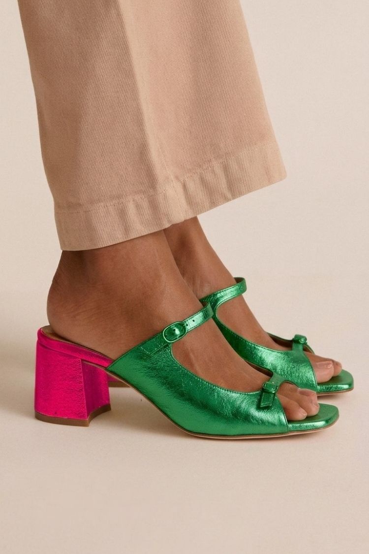 Gold Colour-Block Cut-Out Slingback Block Heels