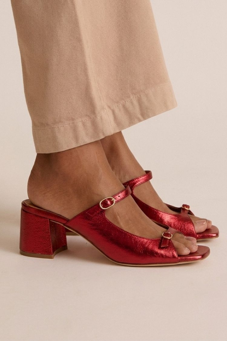 Gold Colour-Block Cut-Out Slingback Block Heels
