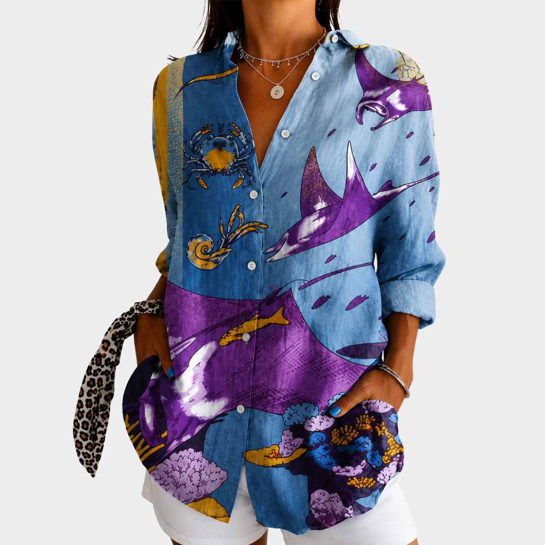 LIORA LONDON | OCEAN WATERCOLOR BLOUSE