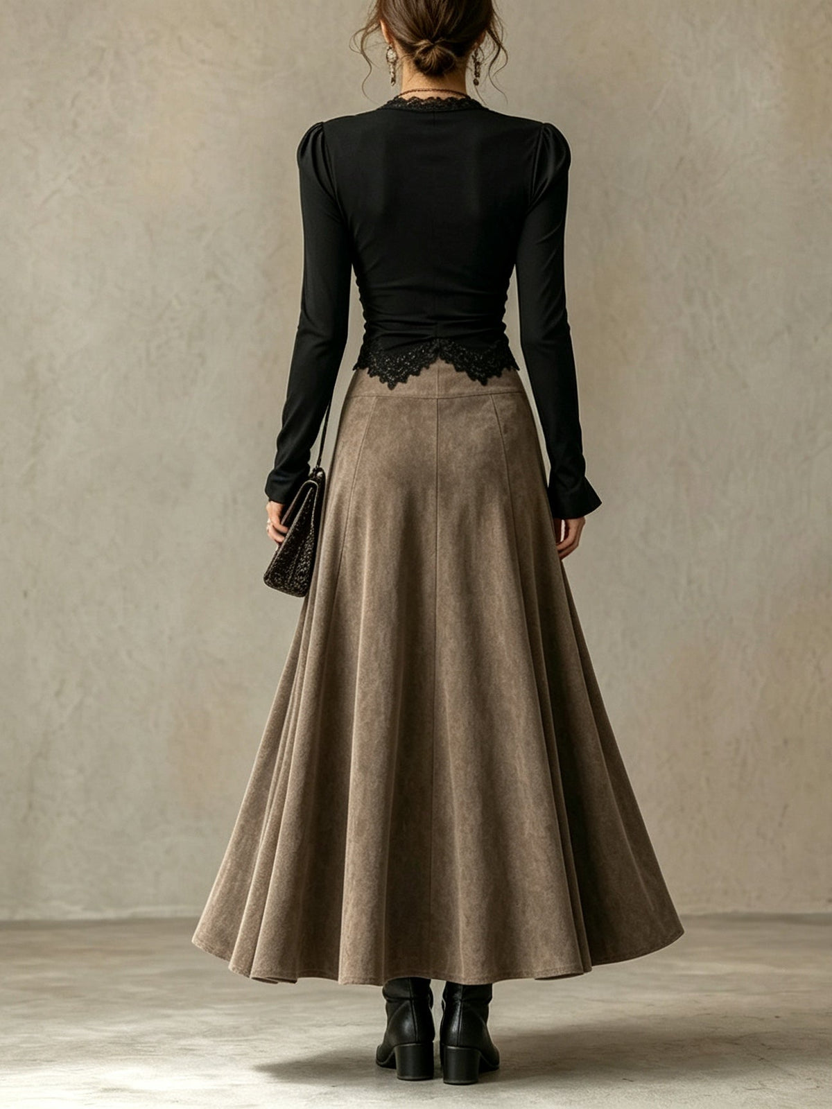 Diantha lace top and skirt set in black and taupe, alternate view