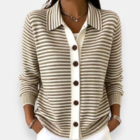 SEPTIMA | STRIPED COLLARED BUTTON-FRONT CARDIGAN