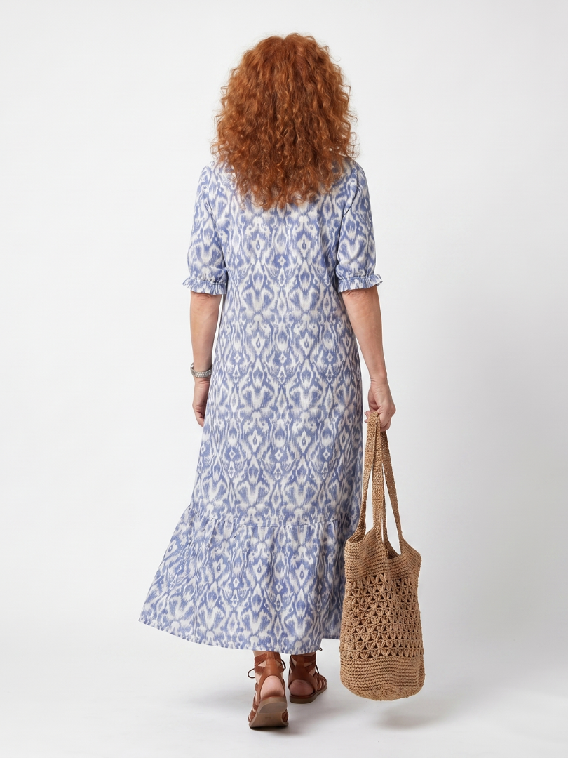 OTTOLINE | TASSEL TIE NECK PRINTED MIDI DRESS