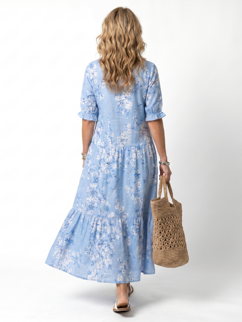 ALORA | FLORAL PRINT TASSEL TIE MIDI DRESS