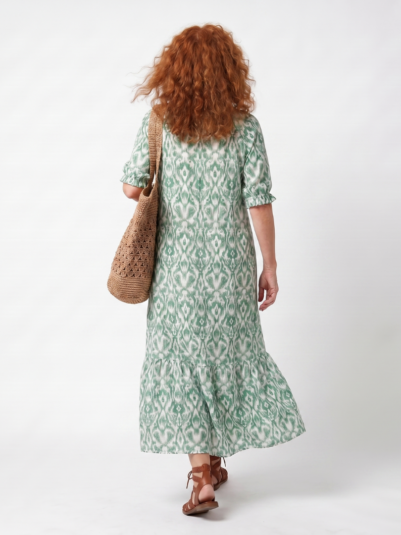 ILARA | PATTERN V NECK TASSEL MIDI DRESS