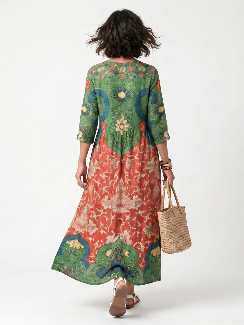 SLOANE | MIXED PRINT V NECK POCKET MIDI DRESS